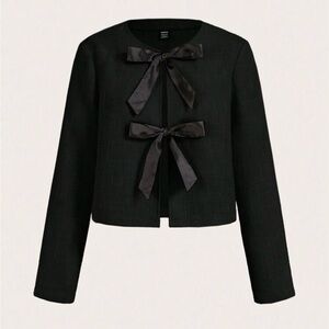 Elegant Black Bow-Accent Women's Jacket
